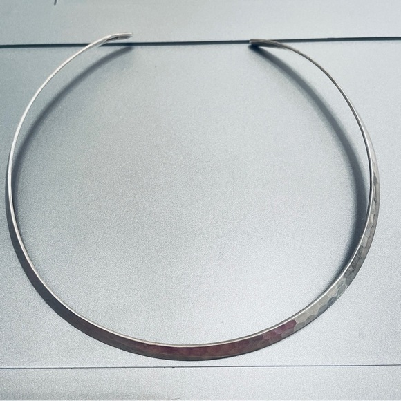 Hammered Collar Choker Sterling Silver Necklace Vintage Signed TEL A - Picture 3 of 9